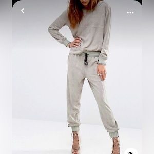 Religion Clothing Ethos Trousers and Jumper xs faux seude taupe/grey sweat set